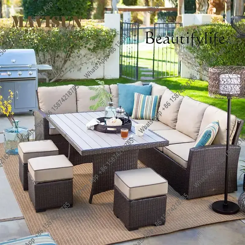 

J Nordic Rattan Sofa Combination For Courtyard Balcony Patio With Coffee Table Outdoor Garden Furniture Set Leisure Corner Sofas