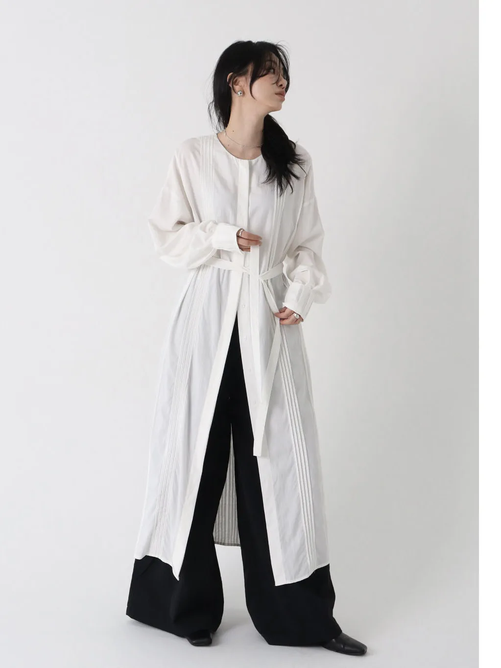 

коврик Chic Long Sve irt Dr с поясом, закрывающим поясом и круглым дизайном Ne для осеннего сезона