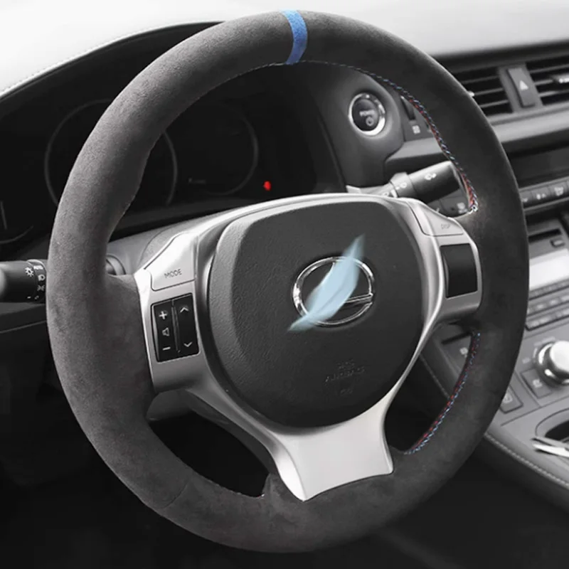 For Lexus CT200h NX200h 2011-2020 Braid Black Suede&Leather Car Steering Wheel Cover Interior Full Coverage Accessory