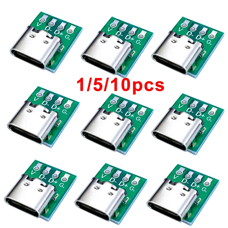 1/5/10Pcs Type-C USB 3.1 Connector 16 Pin Test PCB Board Adapter TYPE C Female Socket For Data Line Wire Cable Transfer DIY