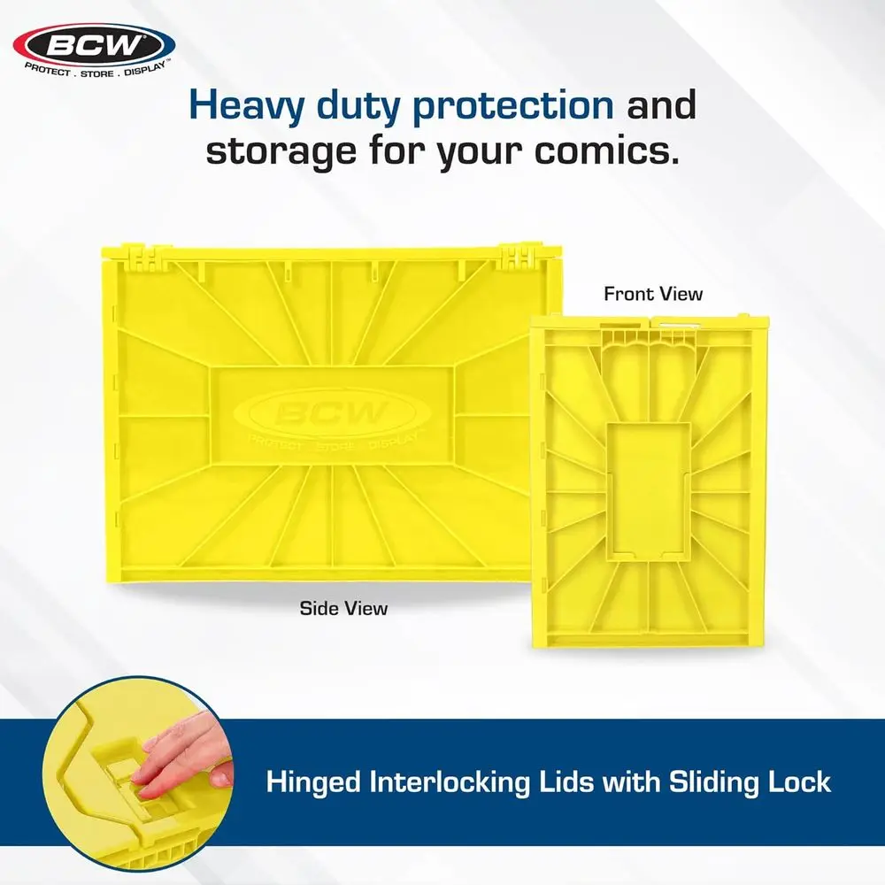 2-Pack Yellow Plastic Comic Storage Bins, Holds 150 Comics Each, Stackable and Acid-Free