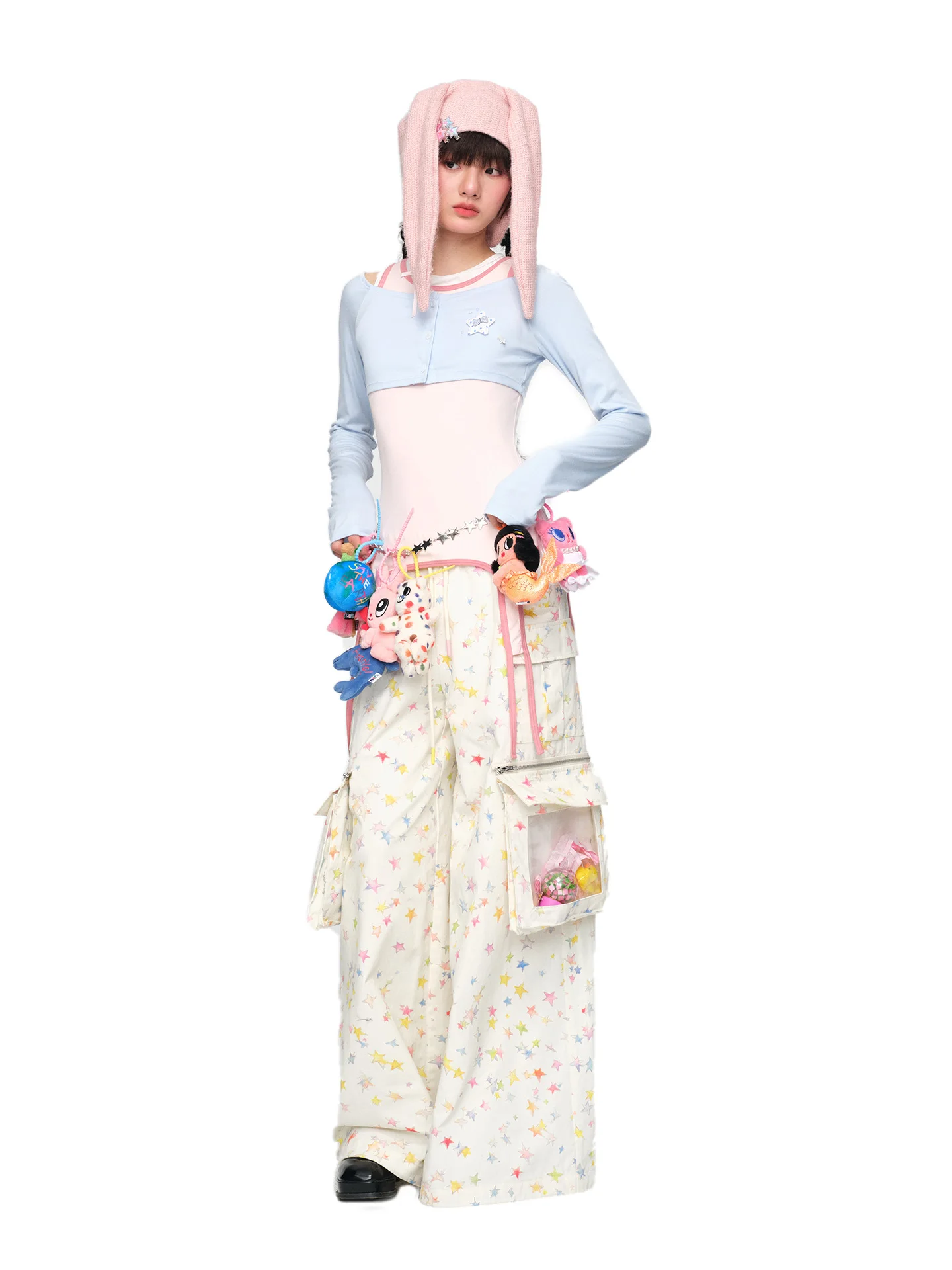 MOF Blue Color Block Vest Cardigan Two-Piece Set Casual Style Long Sleeve Slim Fit Ladies' T-Shirt from China for Spring Season