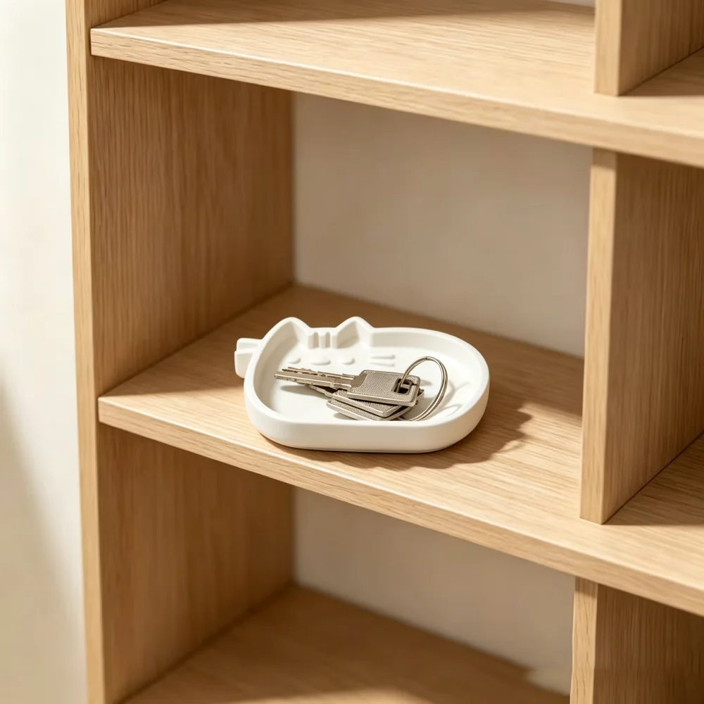 Cute Cat Shaped Jewelry Tray,Small Key Ring Storage Dish For Vanity Desk Bedroom Indoor Home Decor,3D Printed Craft mini storage