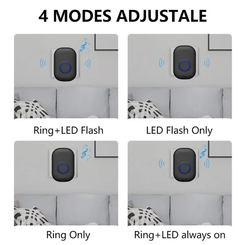 Wireless Doorbell Waterproof Doorbell Chime Kit Wireless Doorbells With Receiver & Transmitter 4 Voice Volume 656ft Range