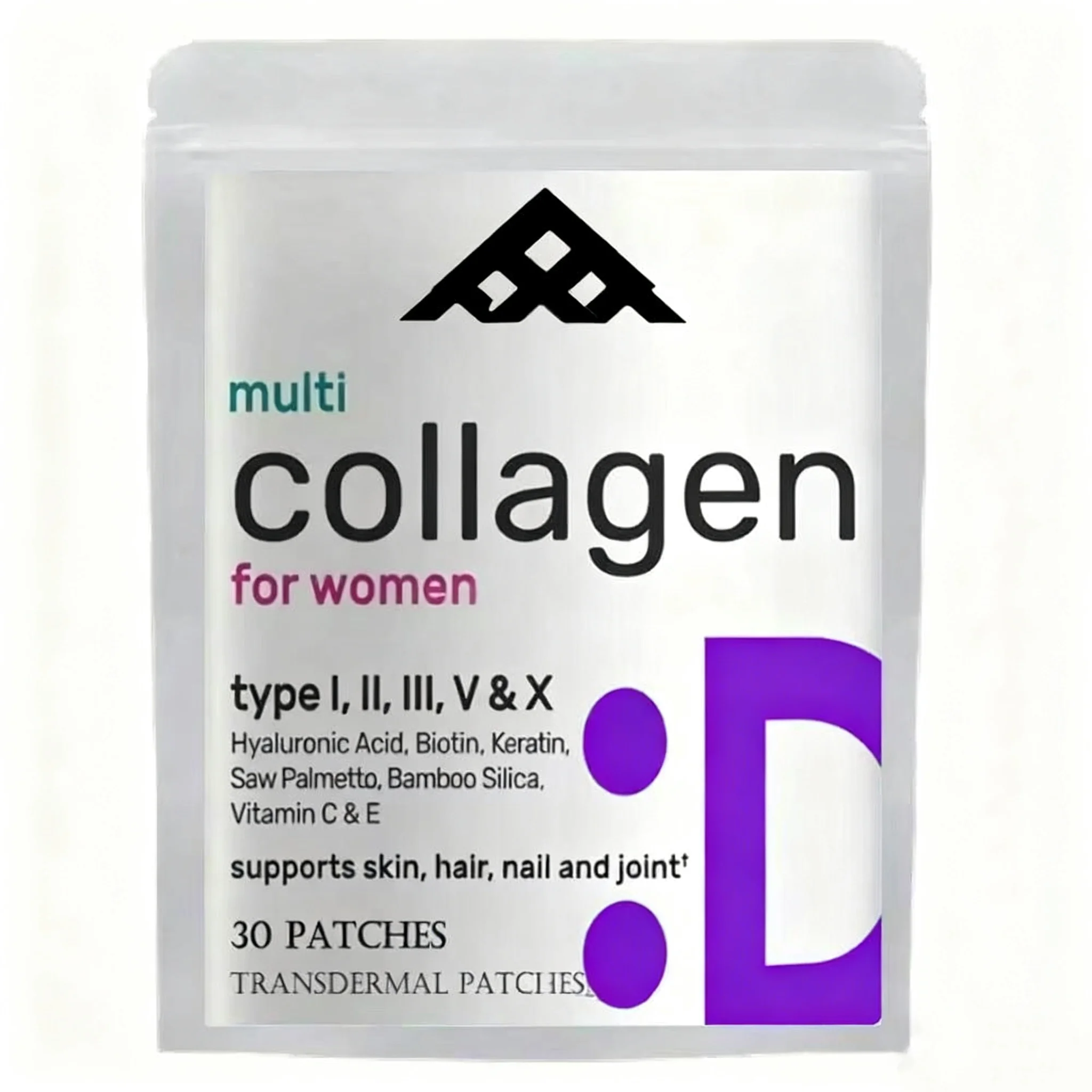 30 Patches Hydrolyzed Collagen Peptides Tablets with Vitamin C, E & Biotin, Transdermal Patches Hair, Skin, Nail, & Joint Health