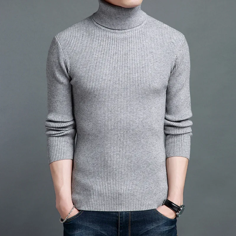 Turtleneck Men Autumn Winter Long Sleeve T Shirt For Men Clothing Simple Slim Fit Casual Men's T-shirts Striped High Quality Hot