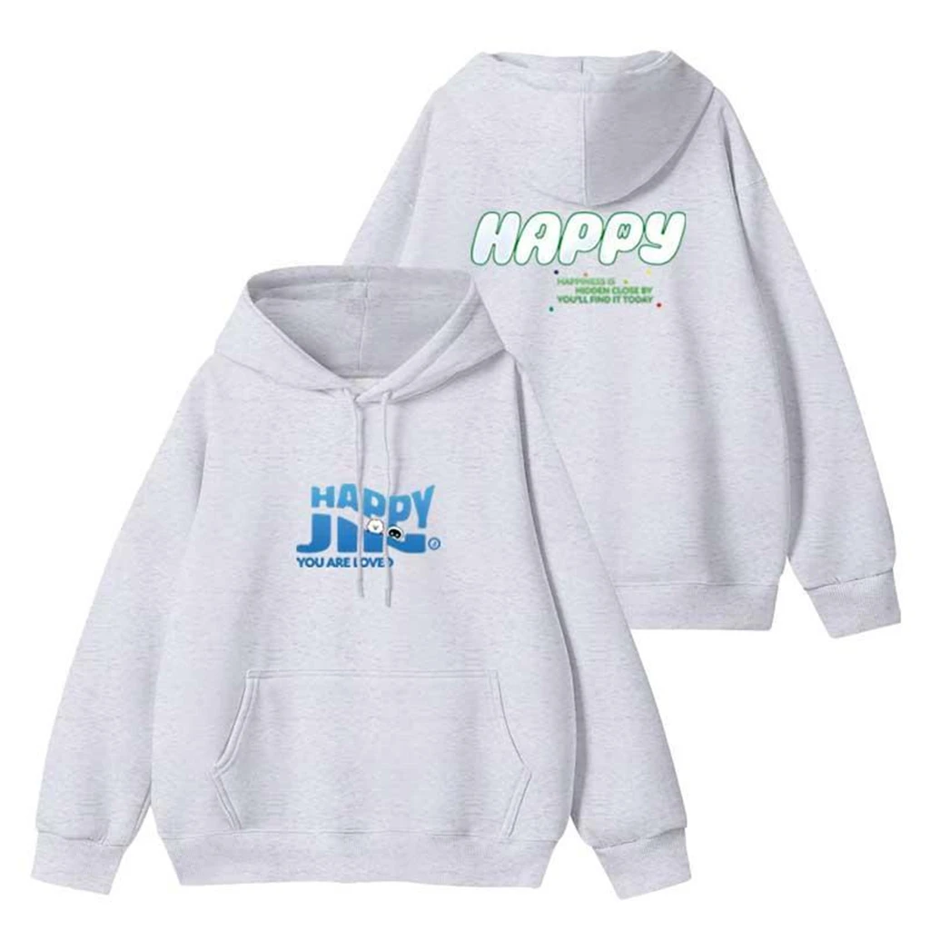 Winter Damen Hoodie JIN Happy Letter Print Baumwolle Langarm Top Kpop Männer Frauen Y2K Casual Einfache Sweatshirt Kleidung