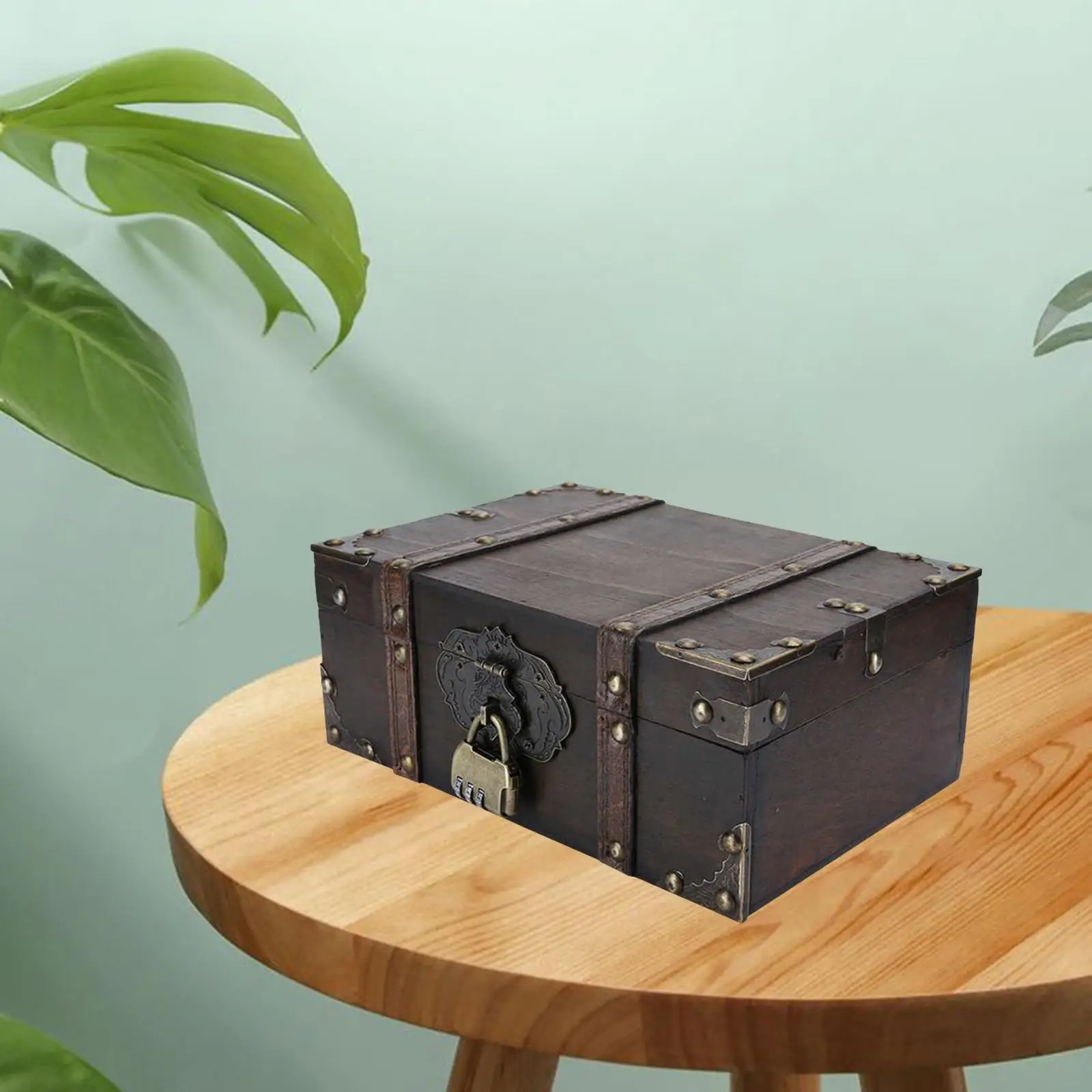 صندوق تخزين المجوهرات الخشبي العتيق على شكل صندوق الكنز منظم 2302 رمادي