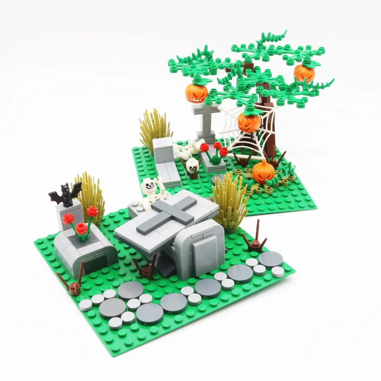 

Halloween MOC Cemetery Scene Building Blocks Ghost Tombstone Corpses Bones Pumpkin Coffin DIY Toys Children Christmas Gift