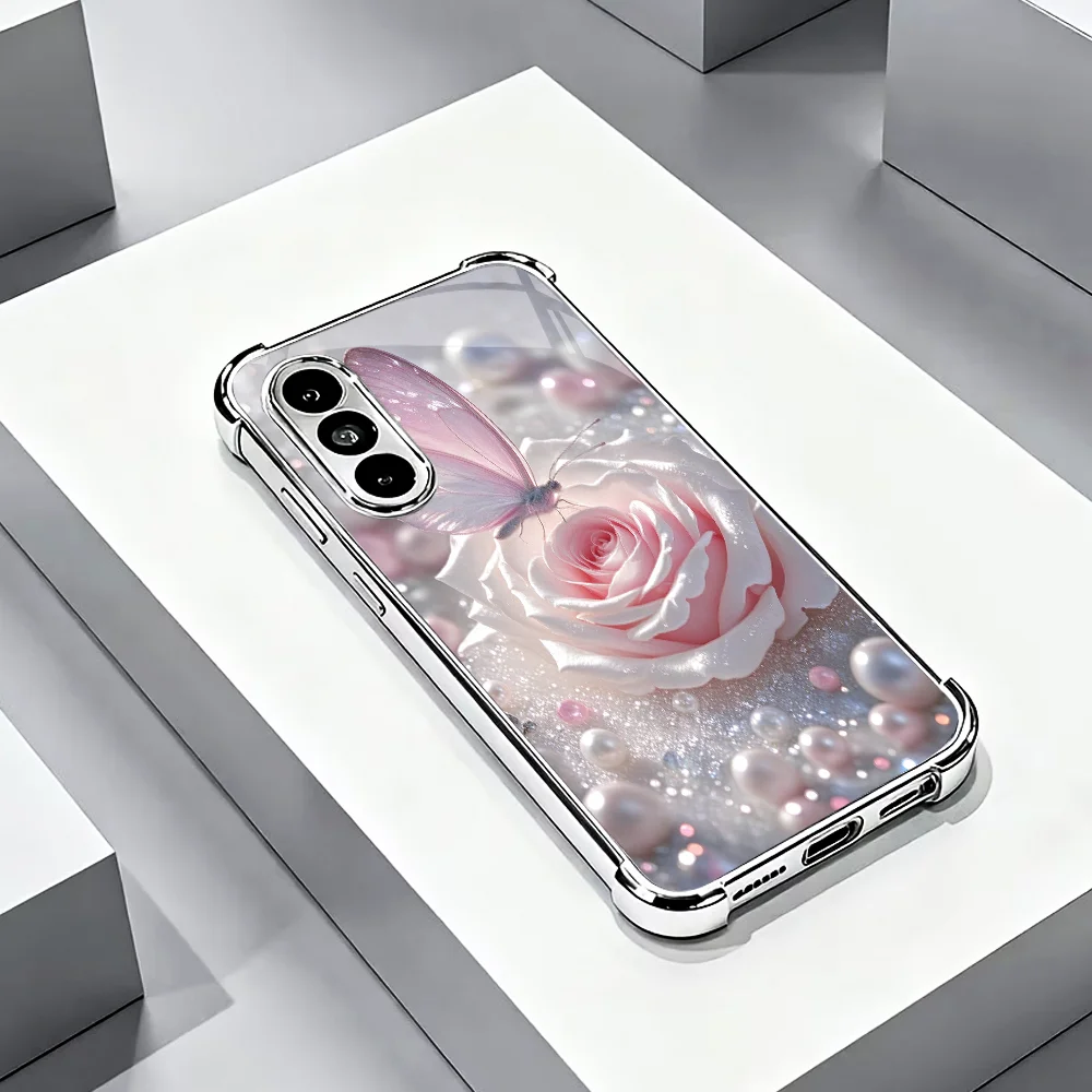 Pink Flower Butterfly s26 ultra case Phone case s25 s24 Glass phone case for Samsung Galaxy s26/s25/s24/s23/s22 Ultra FE Plus