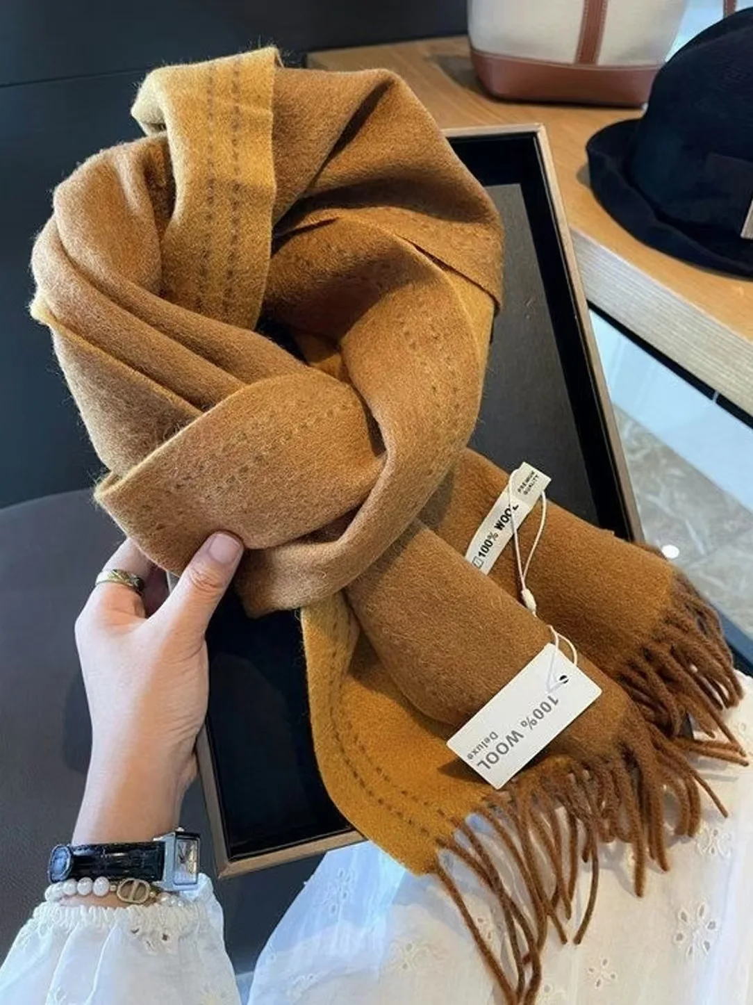 2024 luxury new pure wool scarf plain color double-sided scarf winter warm scarf art RETRO scarf for men and women