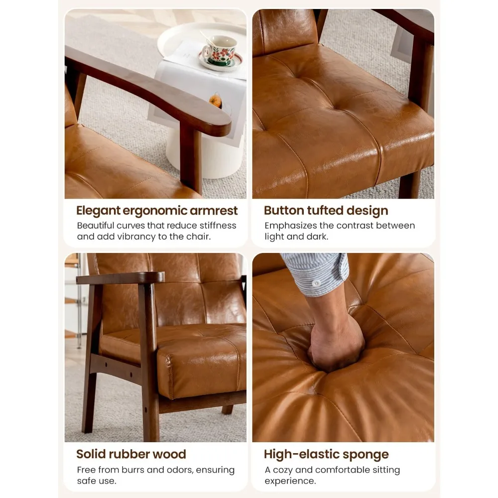كراسي جلدية لمنتصف القرن، كرسي بذراعين صغير حديث لغرفة المعيشة، كرسي ردهة غرفة الانتظار المكتبي بأذرع خشبية