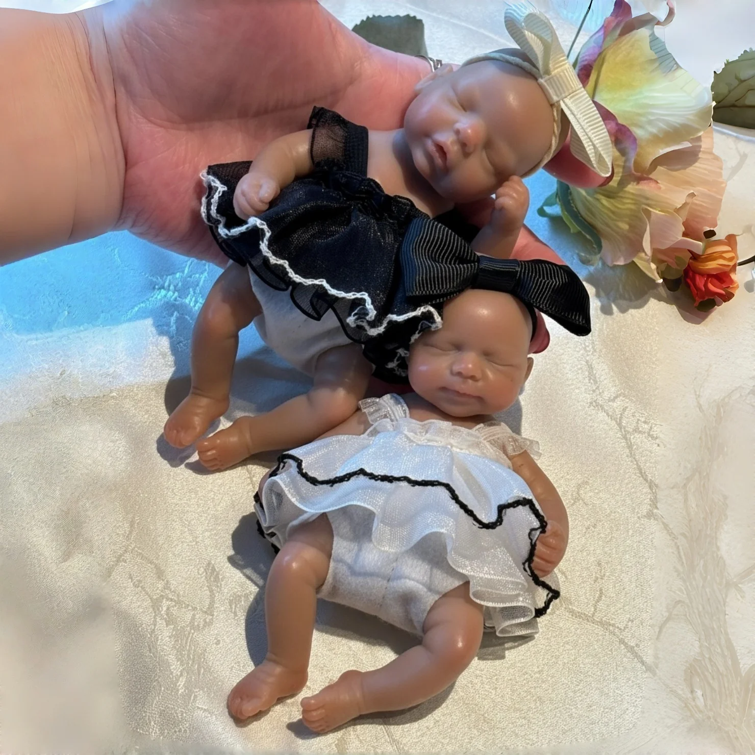 6-Inch Mini Silicone Reborn Toy Handmade Dark Skin Washable Realistic Doll Anatomically Accurate 1PC/2 Styles Ideal Gifts
