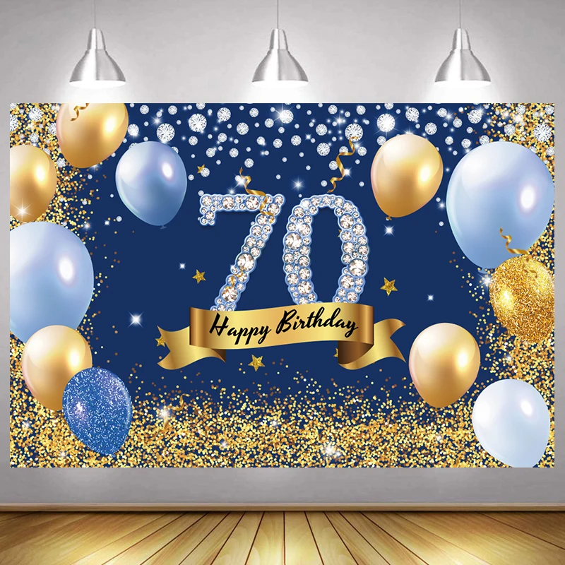 Happy 70th Birthday Backdrop Blue Men Women 70 Years Old Birthday Party Custom Photography Background Photo Studio Props Banner