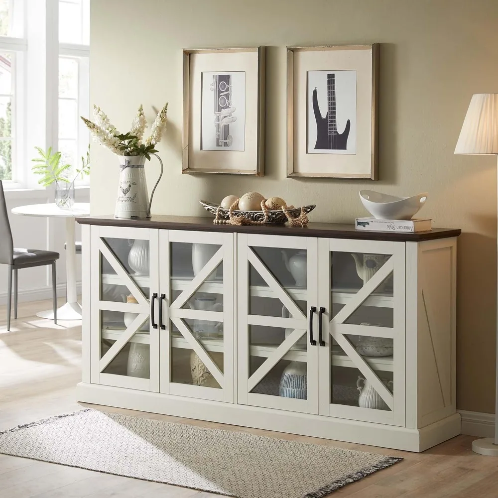 

Шкаф-буфет в фермерском доме с местом для хранения вещей, 70-дюймовый деревянный сервант в деревенском стиле с регулируемой полкой из 4 стеклянных дверей сарая, шкаф для кафе-бара