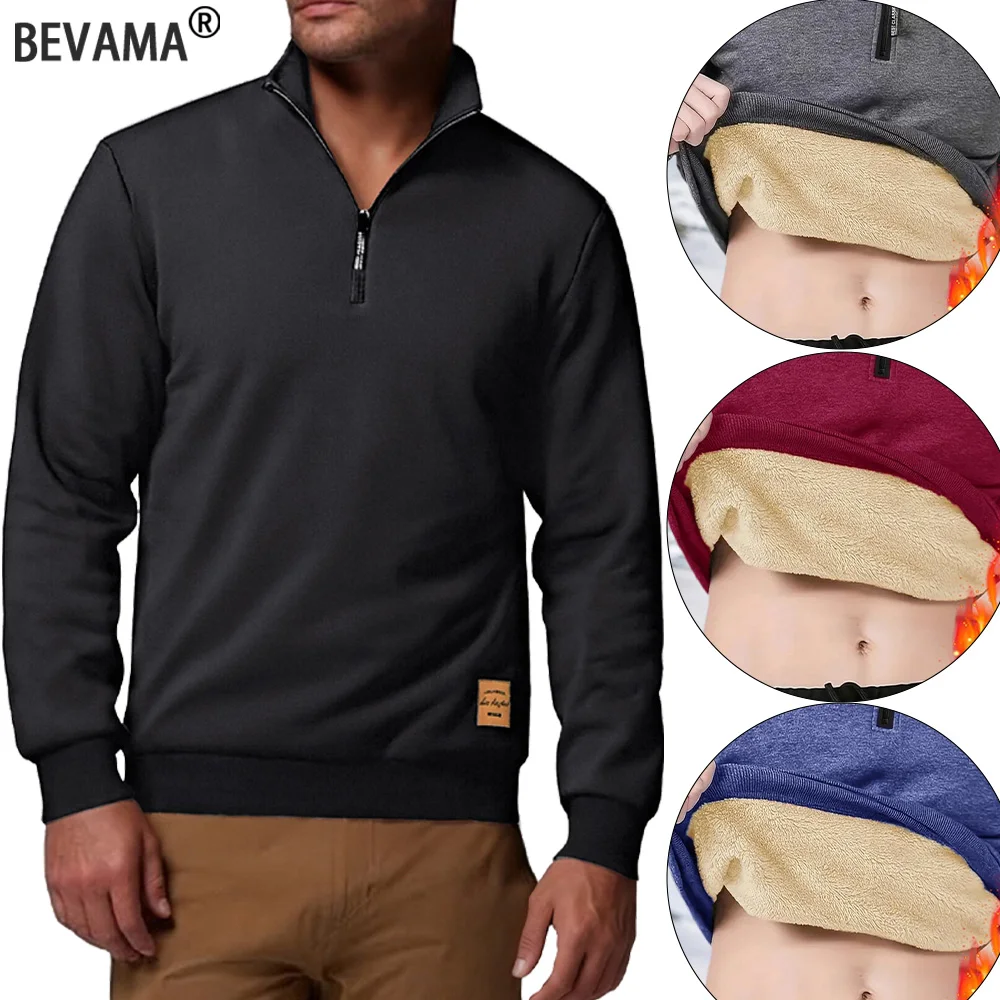 

Autumn Winter Fleece Men Sweaters Quarter-Zip Mock Neck Casual Sweatshirts Solid Color Daily Outdoor Sports Long Sleeve Pullover