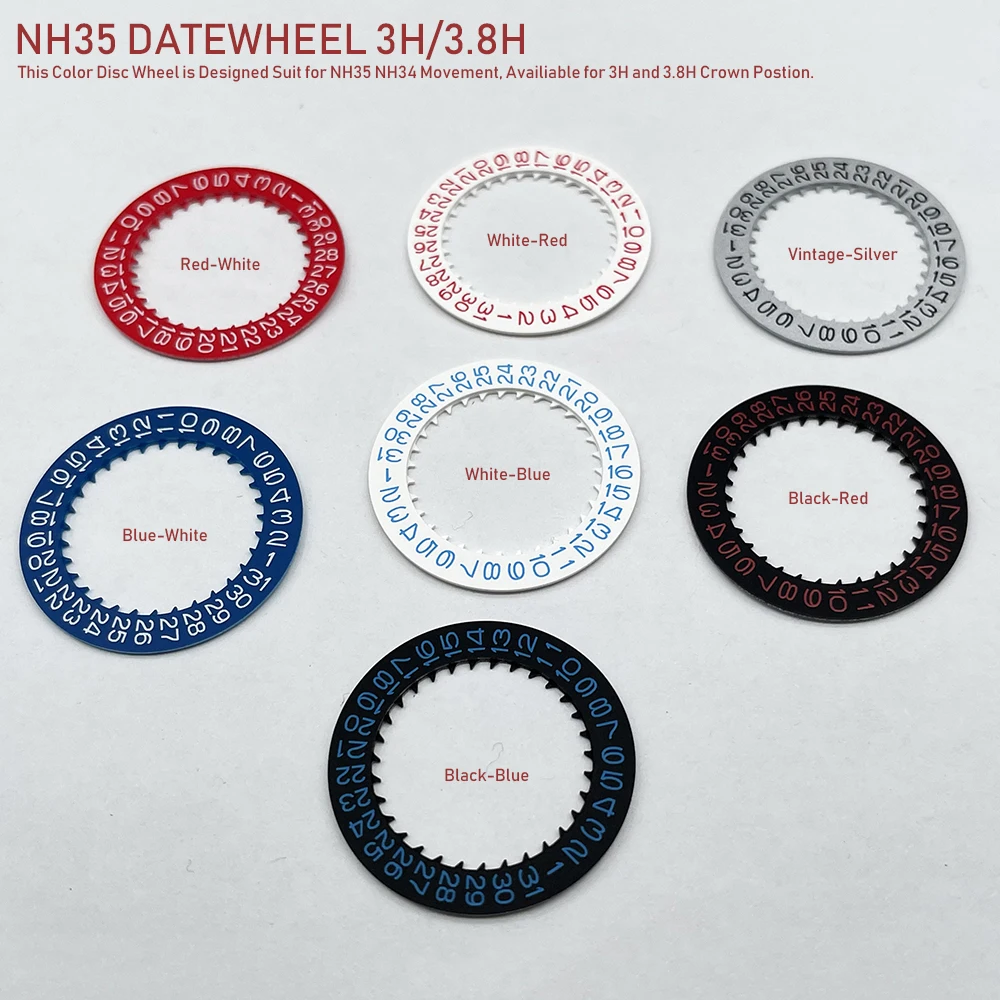 Mod NH35 Datewheel 3H/3.8H Red/Blue/Black Disc Modification Replace Parts Suit for NH35A NH34 NH36 Movement 7 Colors Optional