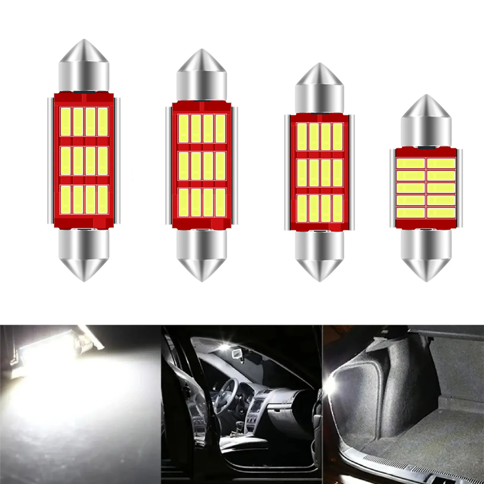 10pcs C5W Festoon 31mm 36mm 39mm 41mm Reading Lights Auto Interior Dome Lamp C10W 4014 SMD Lisence Plate Bulb