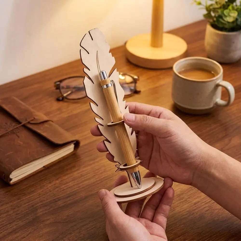 Creative Retro Wooden Quill Pen Holder Funny Handmade Calligraphy Stand Unique Gifts Desktop Storage Rack Household