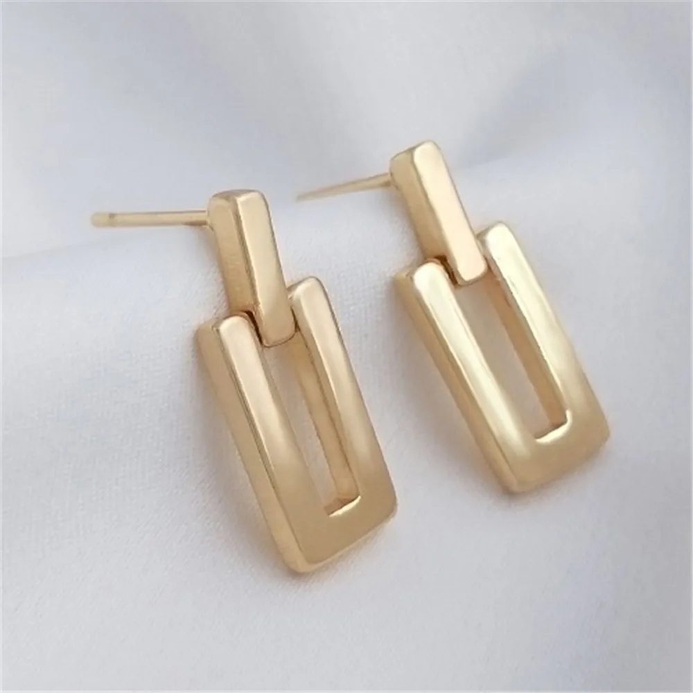 

14K Genuine Gold Rectangular Drip Earrings 925 Silver Needles Fashionable Light Luxury Handmade DIY Earrings and Ear Accessories