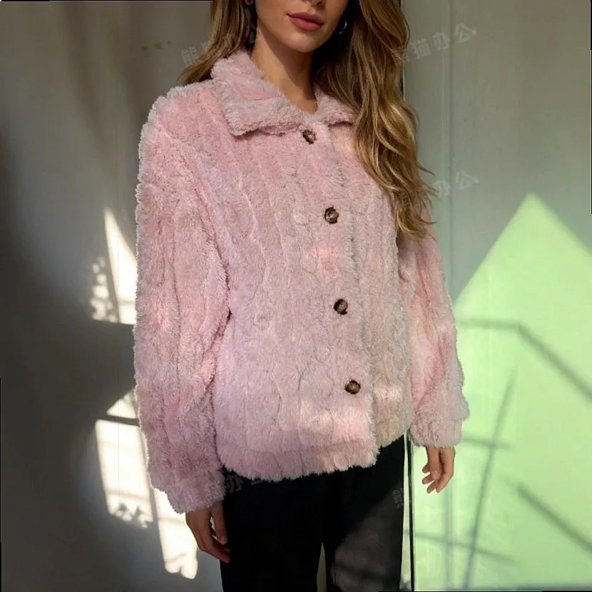 Double-sided fleece twist women coat warm fuzzy jacket ladies outerwear spring summer