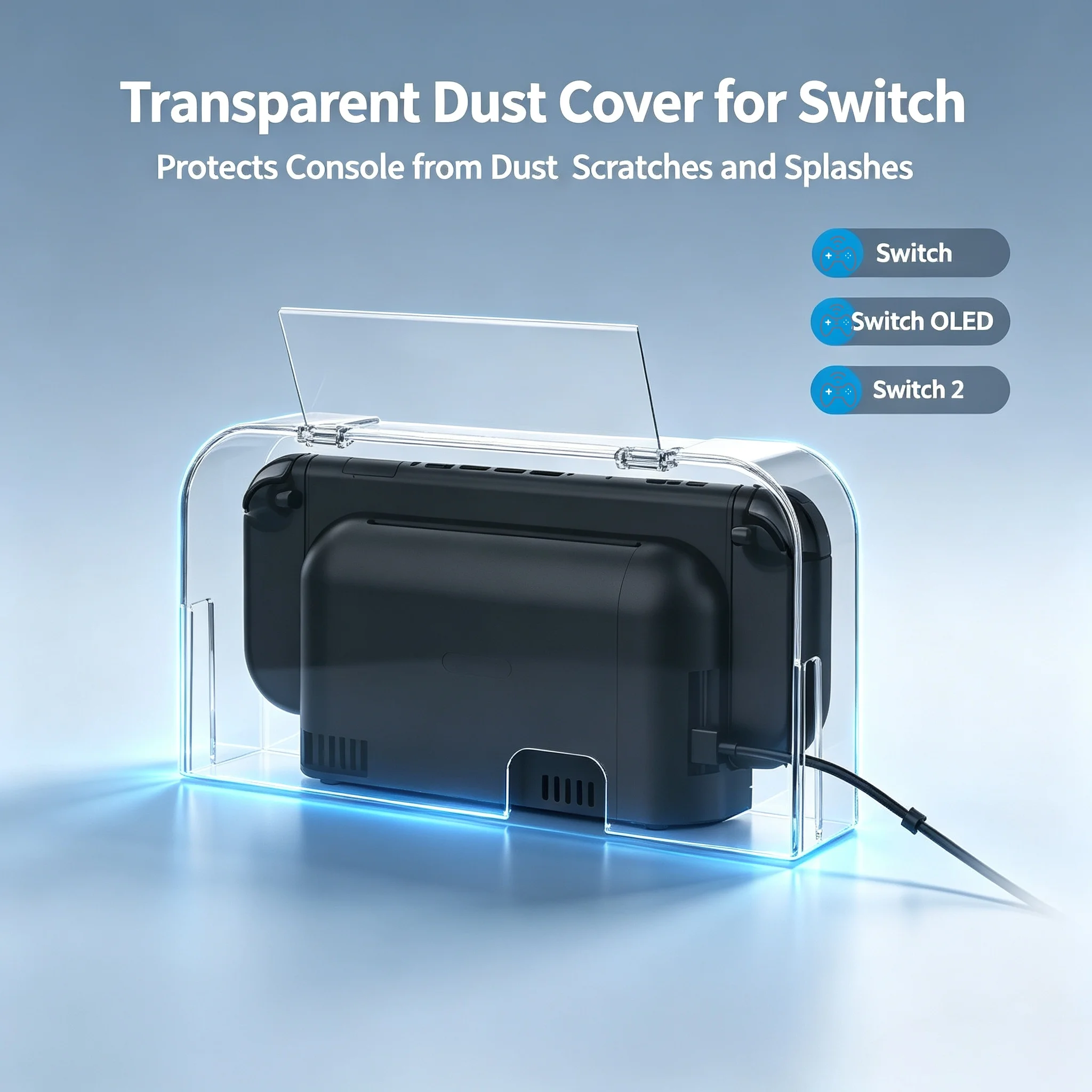 Switch Dock Dust Cover Transparent PC Shell for Switch OLED 2 Console Protector Ventilated Cable Cutout Open-Top Design