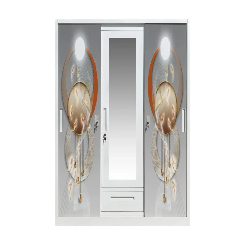 custom.High Quality Durable Steel Wardrobe Cabinet with Modern Design Bedroom Closet Mirror Sliding Print Living Room Factory Wh