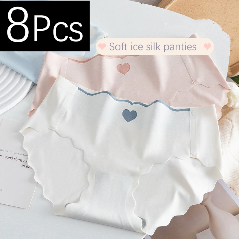 8PCS seamless women panties sensual Lingerie sexy woman clothes girl Underwear Pink cute Panty briefs sets silk  underpanties