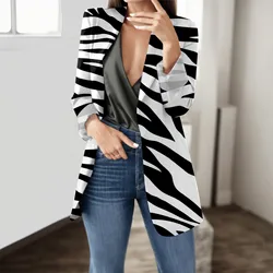 Women Zebra Pattern Printed Jacket Fall Winter Lapel Slim Blazer Suits Coat Cardigan Jacket Long Sleeve Suit Coat For Ladies