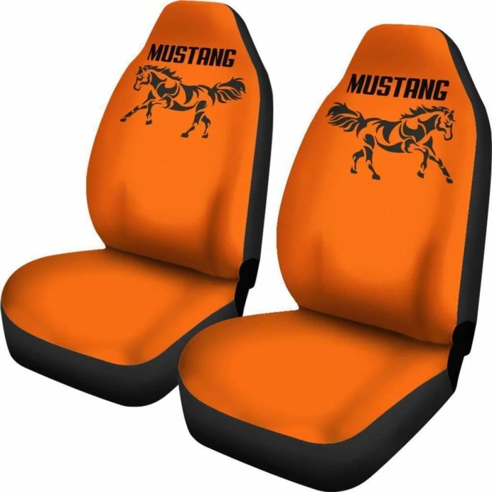 Mustang Horse Silhouette Orange Seat Covers,Pack of 2 Universal Front Seat Protective Cover