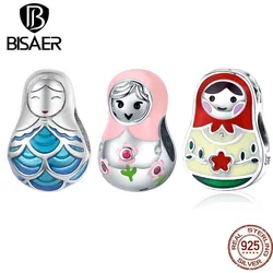 BISAER 925 Sterling Silver Three Colors Russian Doll Charm Bead Fit Original Women Bracelet & Necklace DIY Fine Jewelry EFC702