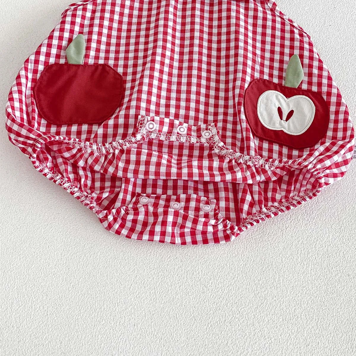 Baby Girl Sleeveless Floral Triangle Romper, Red Plaid Apple Patch Embroidered Doll Collar Summer Baby Romper 6