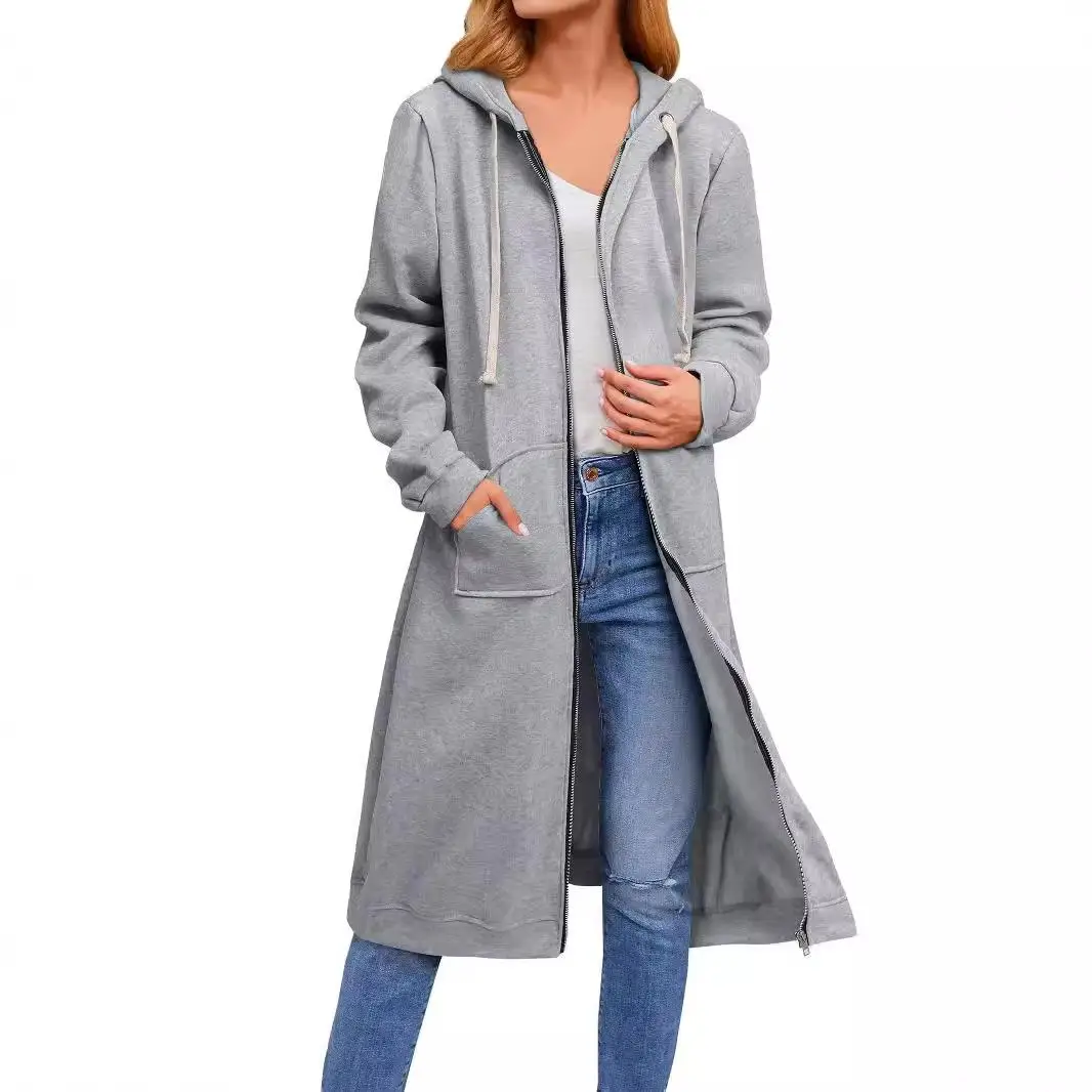 Cardigan ouvert à longue fermeture éclair pour femme, vêtement d'extérieur ample, automne hiver, nouvelle collection, manteau Faion transfrontalier