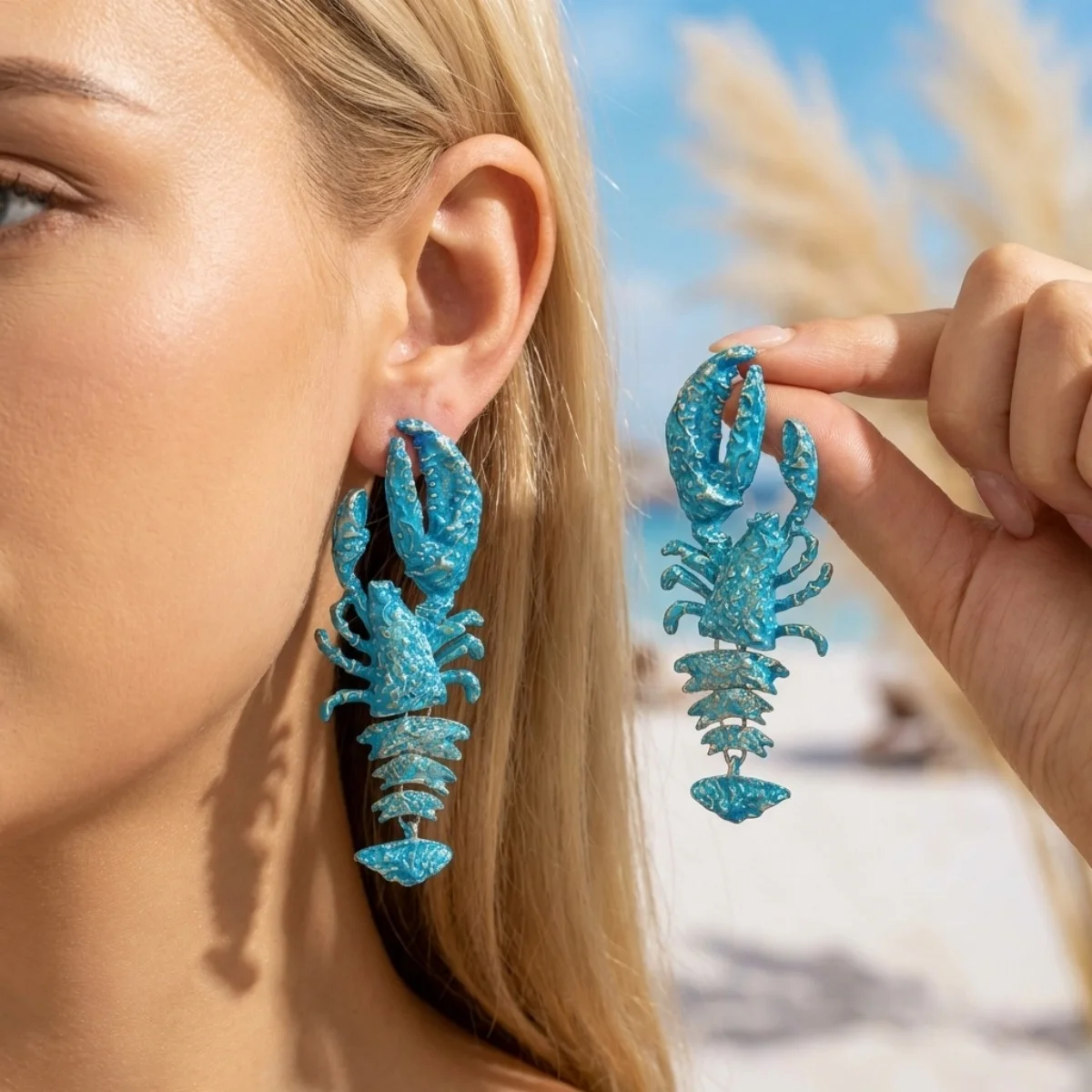 Kreative, übertriebene rote Strass-Hummer-Ohrhänger für Damen und Herren, glänzende, modische Meerestier-Sommerohrringe, Partyschmuck – Detail 16