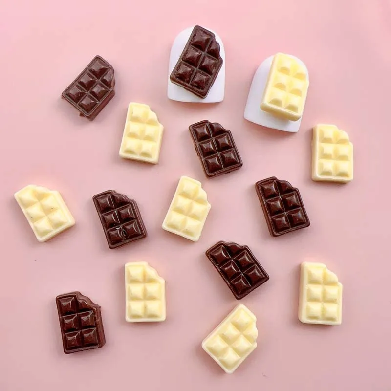 20PCS Short Square Nail Art Accessories Resin Simulation Chocolate Biscuit Cute Cartoon 3D DIY Parts Finger Decoration Charms