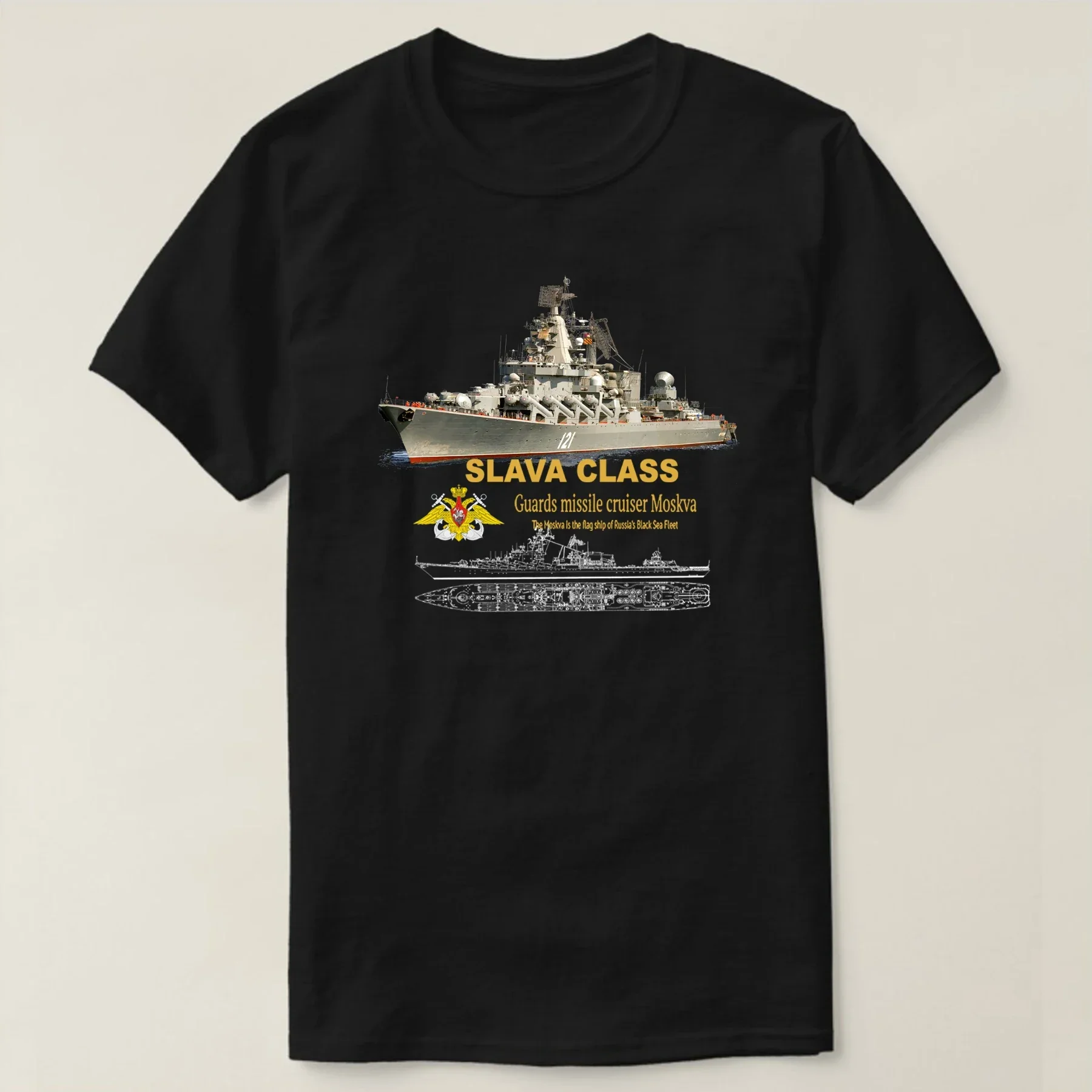 

Russian Naval Slava-class Moskva Guided Missile Cruiser T Shirt. Short Sleeve 100% Cotton Casual T-shirt Loose Top New