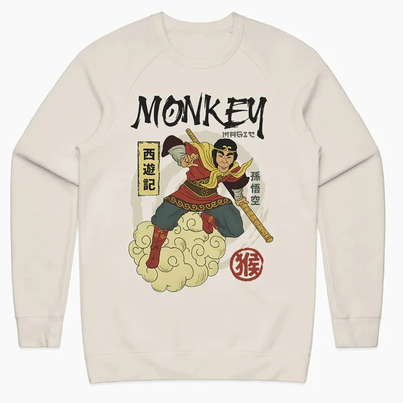 

Мужская толстовка с круглым вырезом и цифровым принтом в стиле ретро «Путешествие на Запад» с изображением Короля обезьян, свободного кроя, удобная, дышащая, антибактериальная