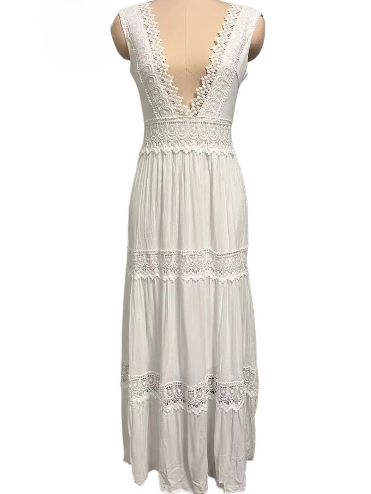 

Sexy Double Deep V-neck Long Dress White