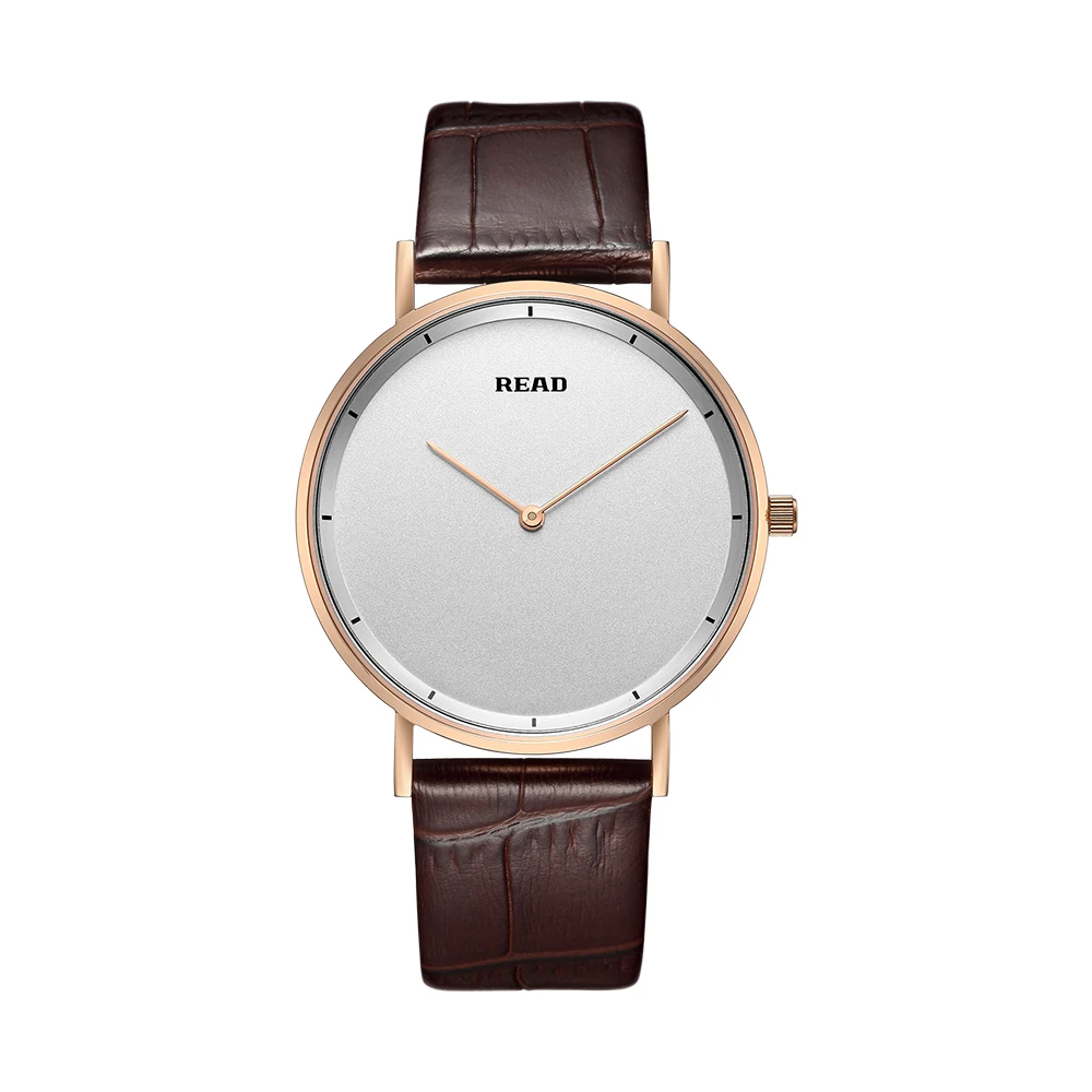 READ Minimalist Men Quartz Watch | Brown Leather Strap | Rose Gold Steel Case | High Hardness Glass | 3ATM Waterproof