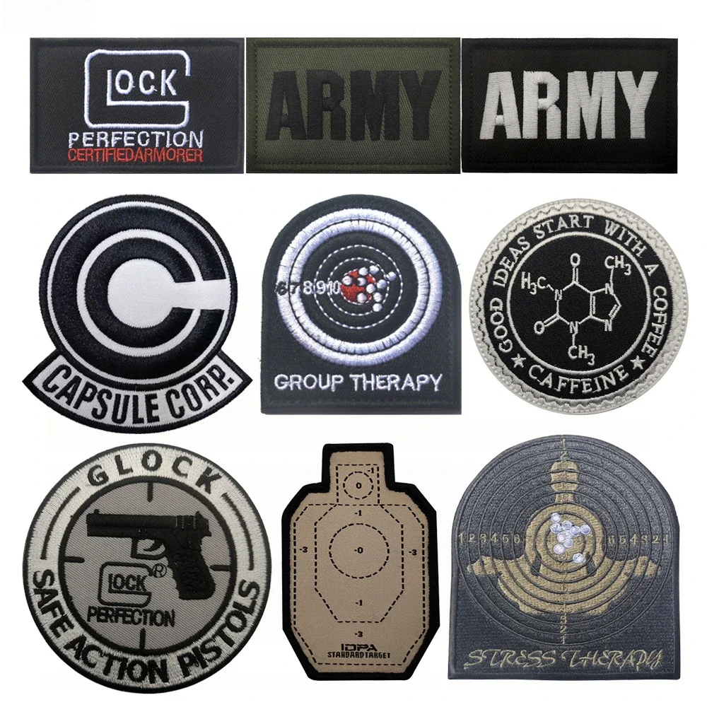 Glock Target Shooting Embroidered Fabric Patch CAPSULE CORP Hook & Loop Tactical Armband Outdoor Backpack Morale Badge for Cloth