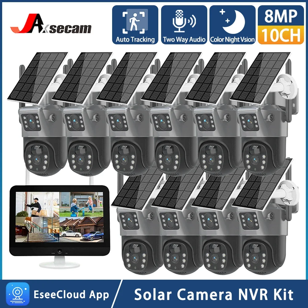 wifi lente dupla ptz camera solar vigilancia de video 10ch 125 monitor lcd wifi nvr ao ar livre sistema de camera de seguranca de rastreamento automatico 4k 01