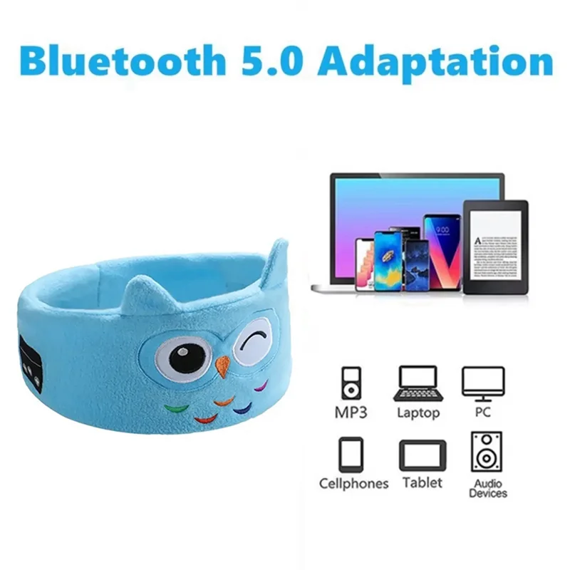 A21Q -Soft Kid Eye Mask Bluetooth Headphone Comfortable Wireless Earphones Animal Sleeping Elastic Eye Mask Headphones