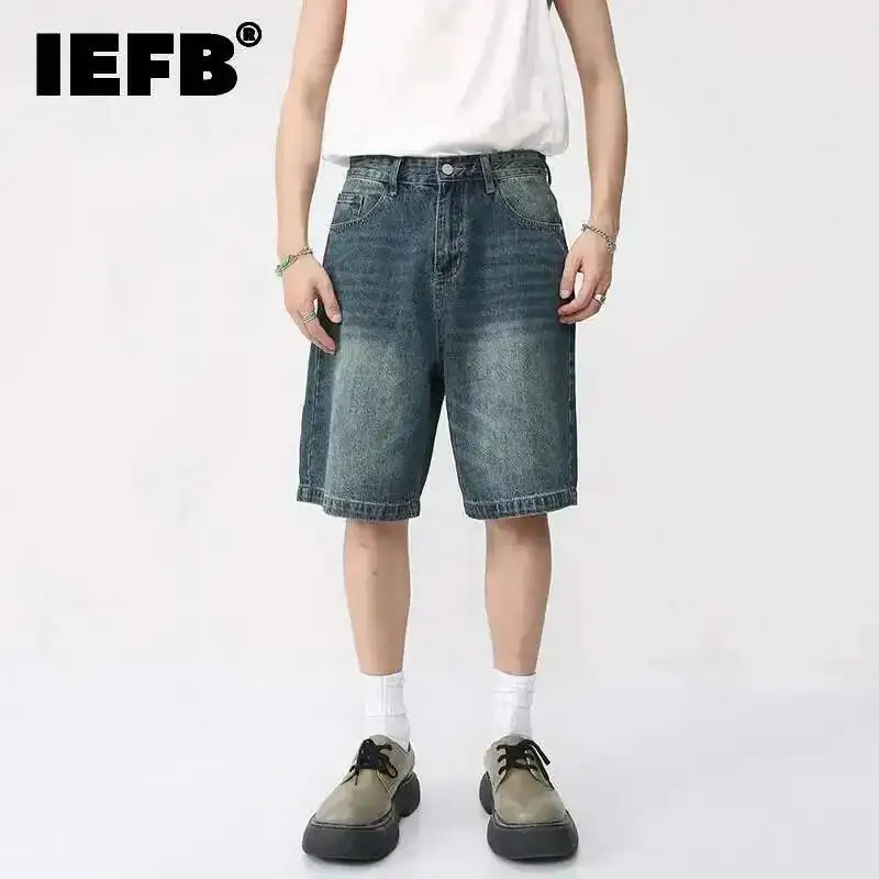 IEFB, pantalones cortos vaqueros de verano para hombre, pantalones cortos holgados de estilo coreano Retro, pantalones vaqueros informales lavados a la moda hasta la rodilla, ropa nueva 9A8588