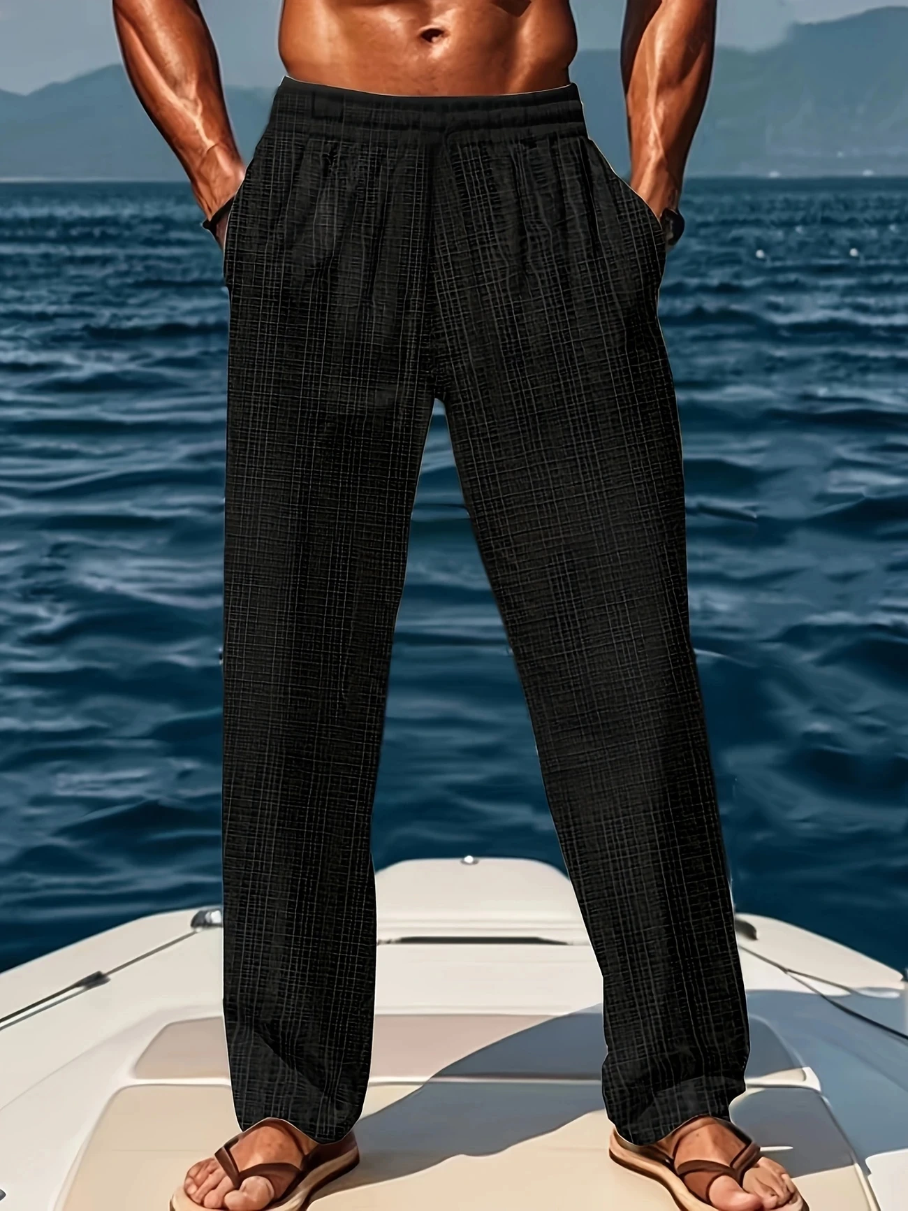 

Summer New Men's Casual Pants Loose Comfortable Wide Leg Pants Vacation Hawaii Pants With Drawstring Elasticized Men's Pants