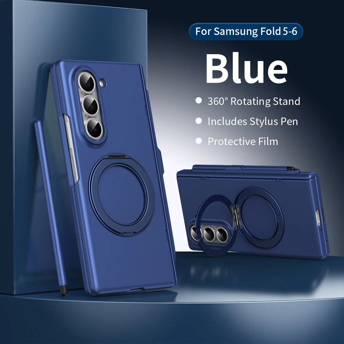 TriFold S Pen Magnetic Case For Samsung Galaxy Z Fold 8 7 6 5 4 3 360° Rotating Matte Ring Bracket With Glass Film Hinge Cover
