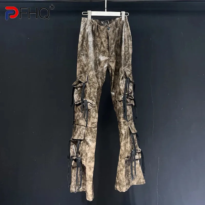 

PFHQ Design Patterned Colored Leather Pants Spring Summer High Waisted Slimming Niche Street 2024 Trousers 21Z5079