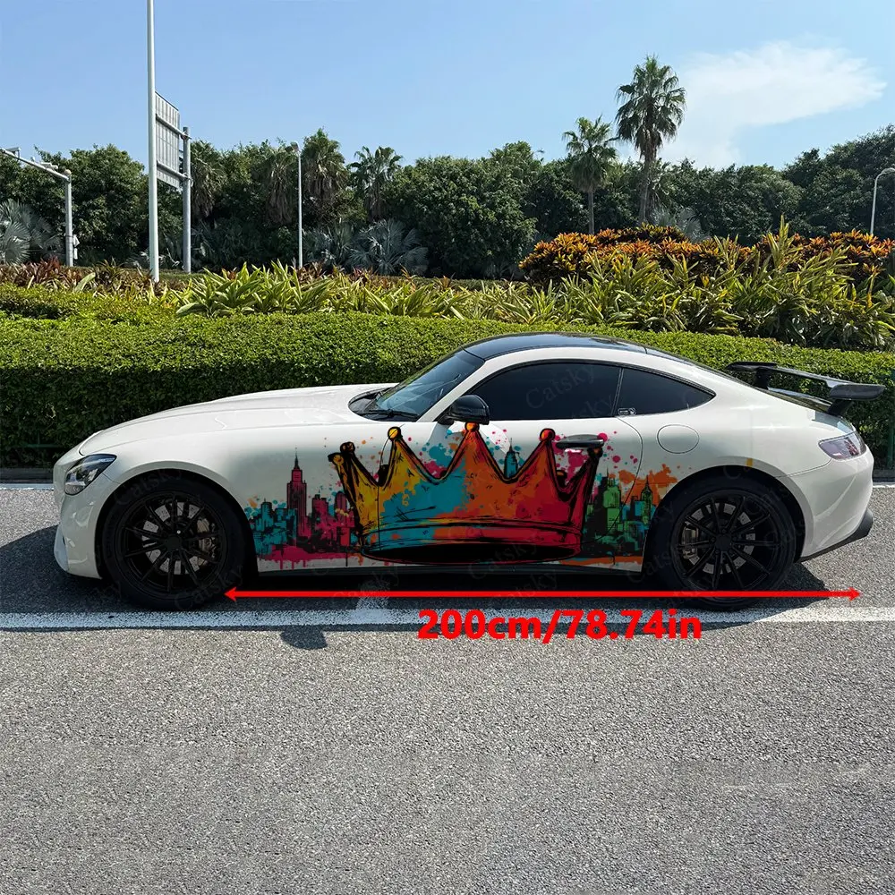 2pcs Colorful Crown Car Sticker Full Body Decal Decoration Scratches Protect Car Sticker Waterproof Car Vinyl Wraps