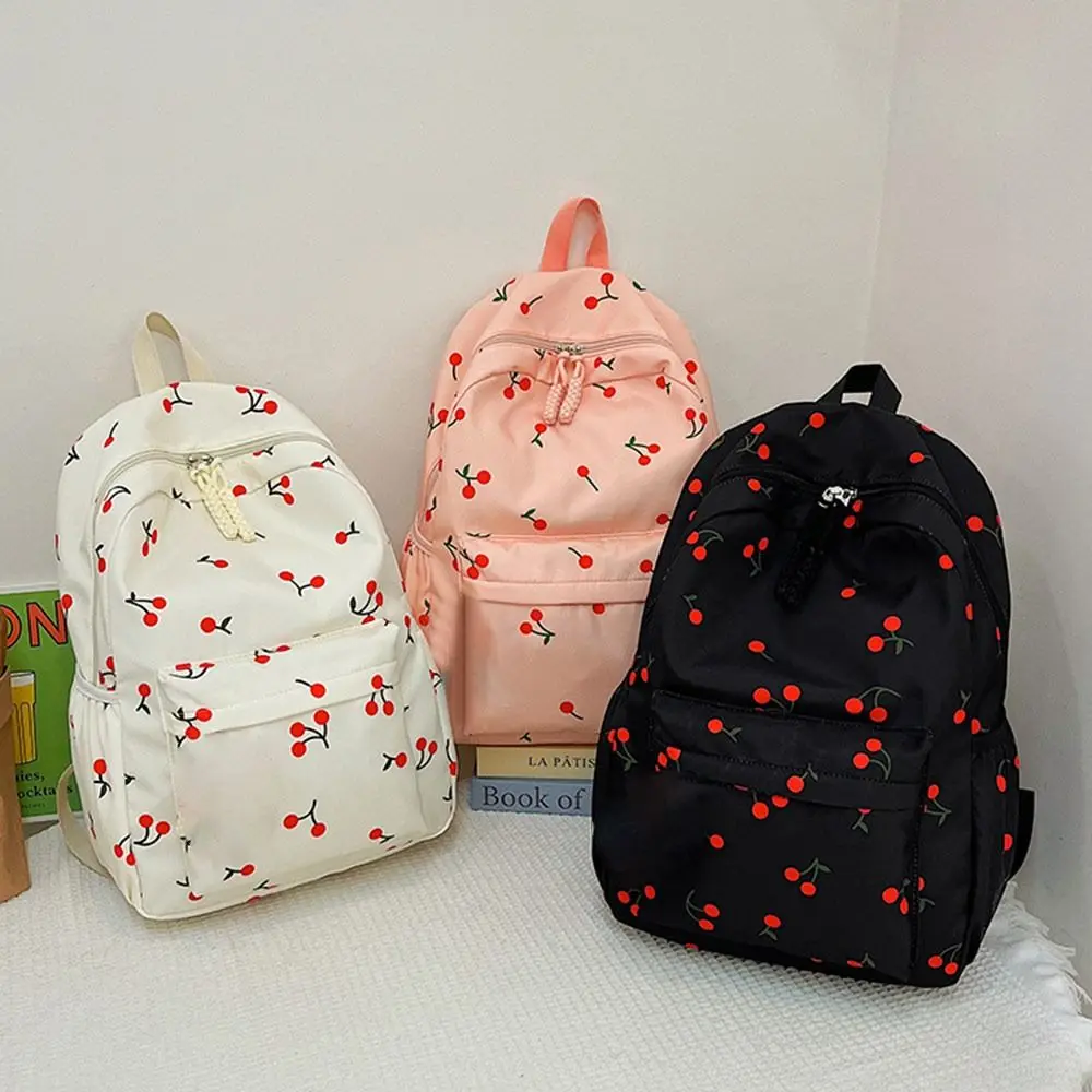 3Pcs/Set Oxford Cloth Cherry Backpack Preppy Style Adjustable Laptop Backpack Large Capacity with Lunch Bag & Pencil Case