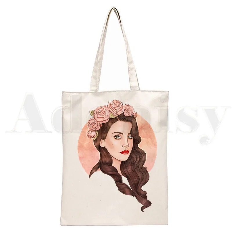 Lana Del Rey Harajuku Ullzang Aesthetics Unisex Handbags Custom Canvas Tote Bag Daily Use Reusable Travel Casual Shopping Bag