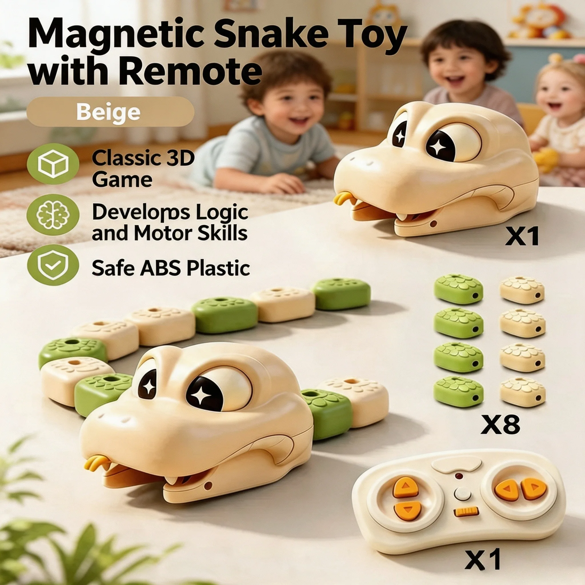 Remote Control Car Toy for Boys Girls Magnetic Splicing 3D Snake Game Toy  For Kids Gifts